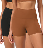 2-Pack 4" ODCLOUD Lounge Yoga High Waist Buttery Soft Biker Shorts Black+Caramel - ododos