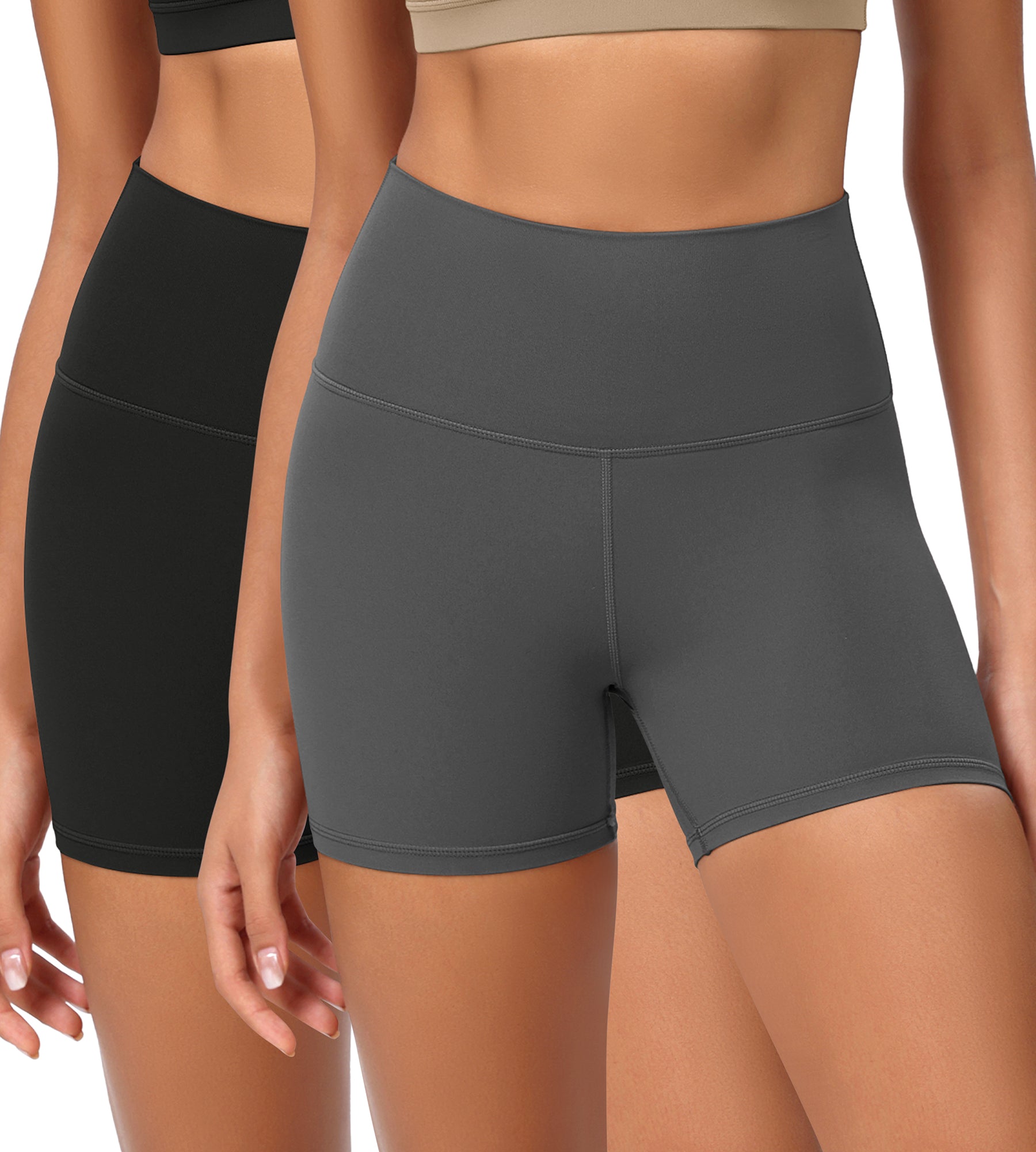 2-Pack 4" ODCLOUD Lounge Yoga High Waist Buttery Soft Biker Shorts Black+Charcoal - ododos