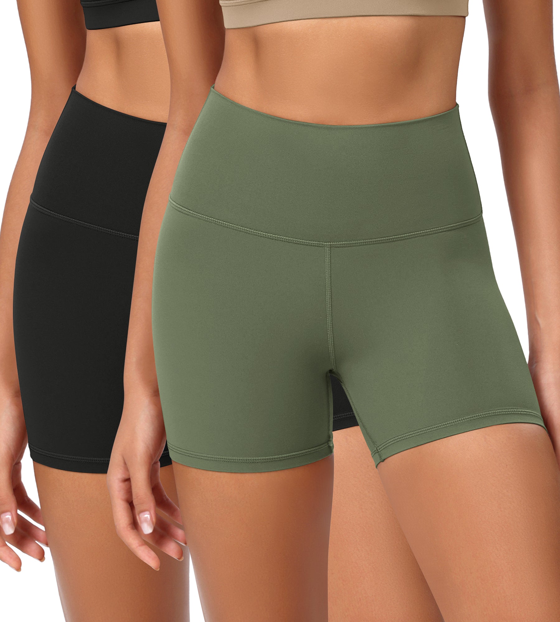 2-Pack 4" ODCLOUD Lounge Yoga High Waist Buttery Soft Biker Shorts Black+dark Olive - ododos