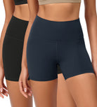 2-Pack 4" ODCLOUD Lounge Yoga High Waist Buttery Soft Biker Shorts Black+Deep Navy - ododos