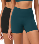 2-Pack 4" ODCLOUD Lounge Yoga High Waist Buttery Soft Biker Shorts Black+Forest Teal - ododos