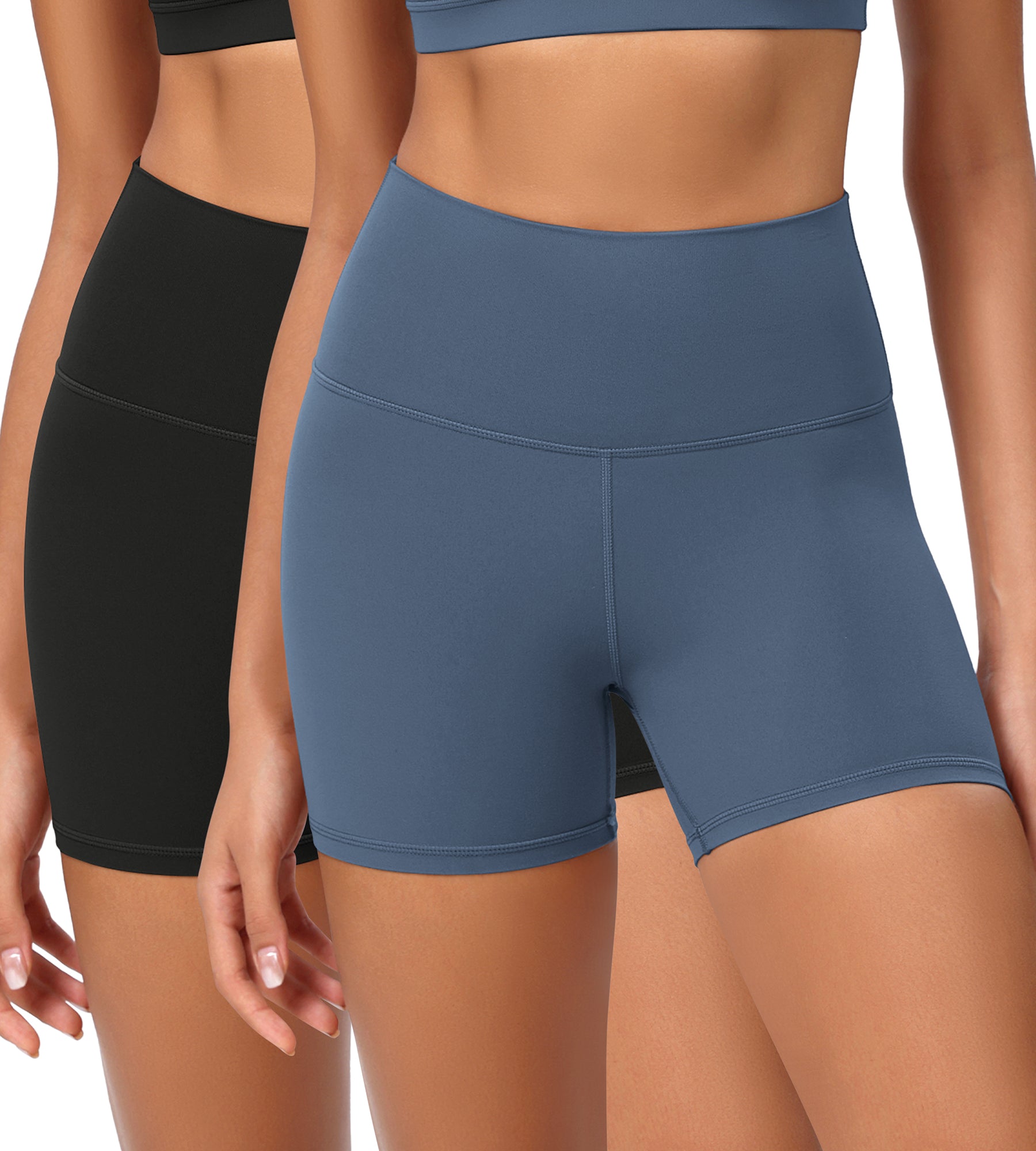 2-Pack 4" ODCLOUD Lounge Yoga High Waist Buttery Soft Biker Shorts Black+Ink Blue - ododos