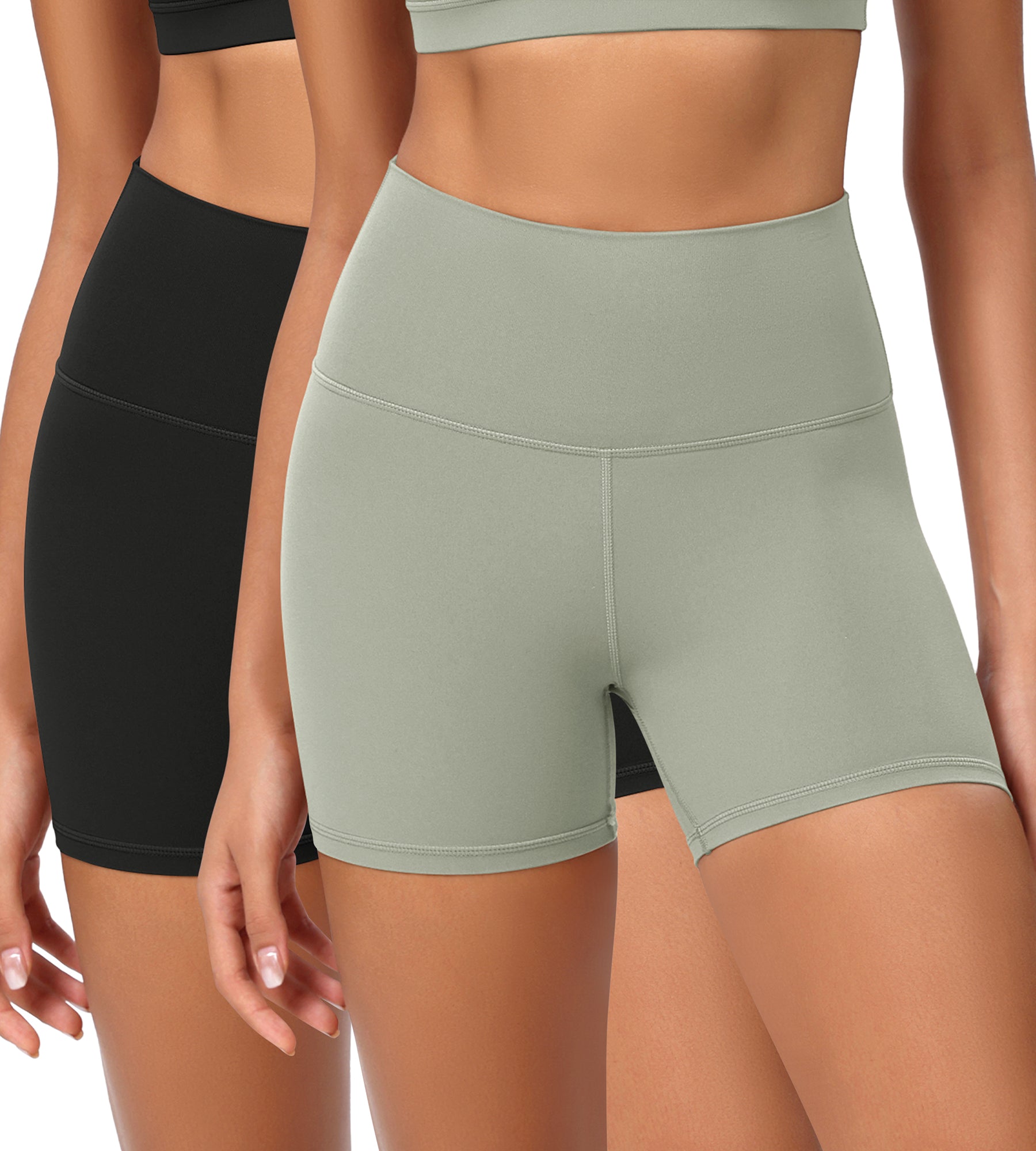 2-Pack 4" ODCLOUD Lounge Yoga High Waist Buttery Soft Biker Shorts Black+lime Stone - ododos