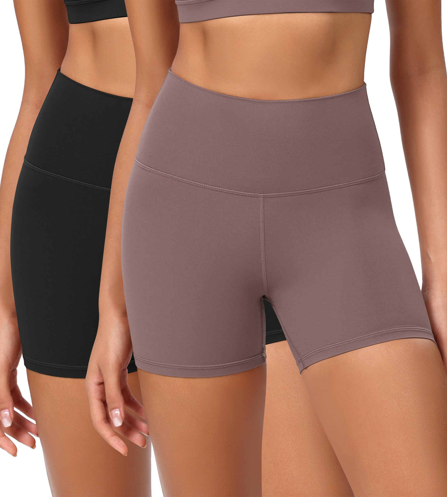 2-Pack 4" ODCLOUD Lounge Yoga High Waist Buttery Soft Biker Shorts Black+Purple Taupe - ododos