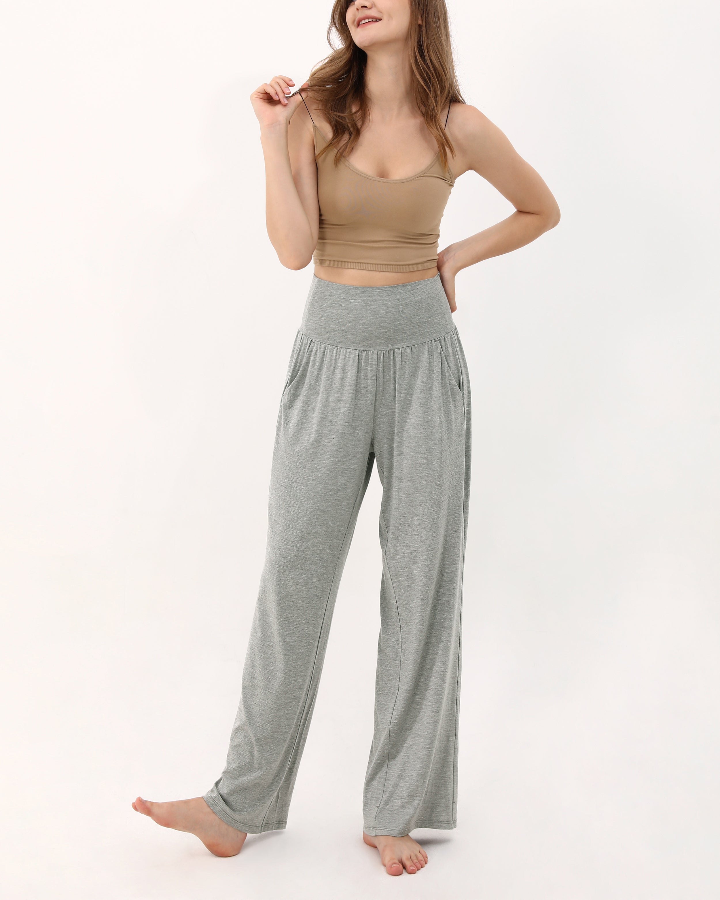 ODODOS Wide Leg Lounge Pants with Pockets White XL