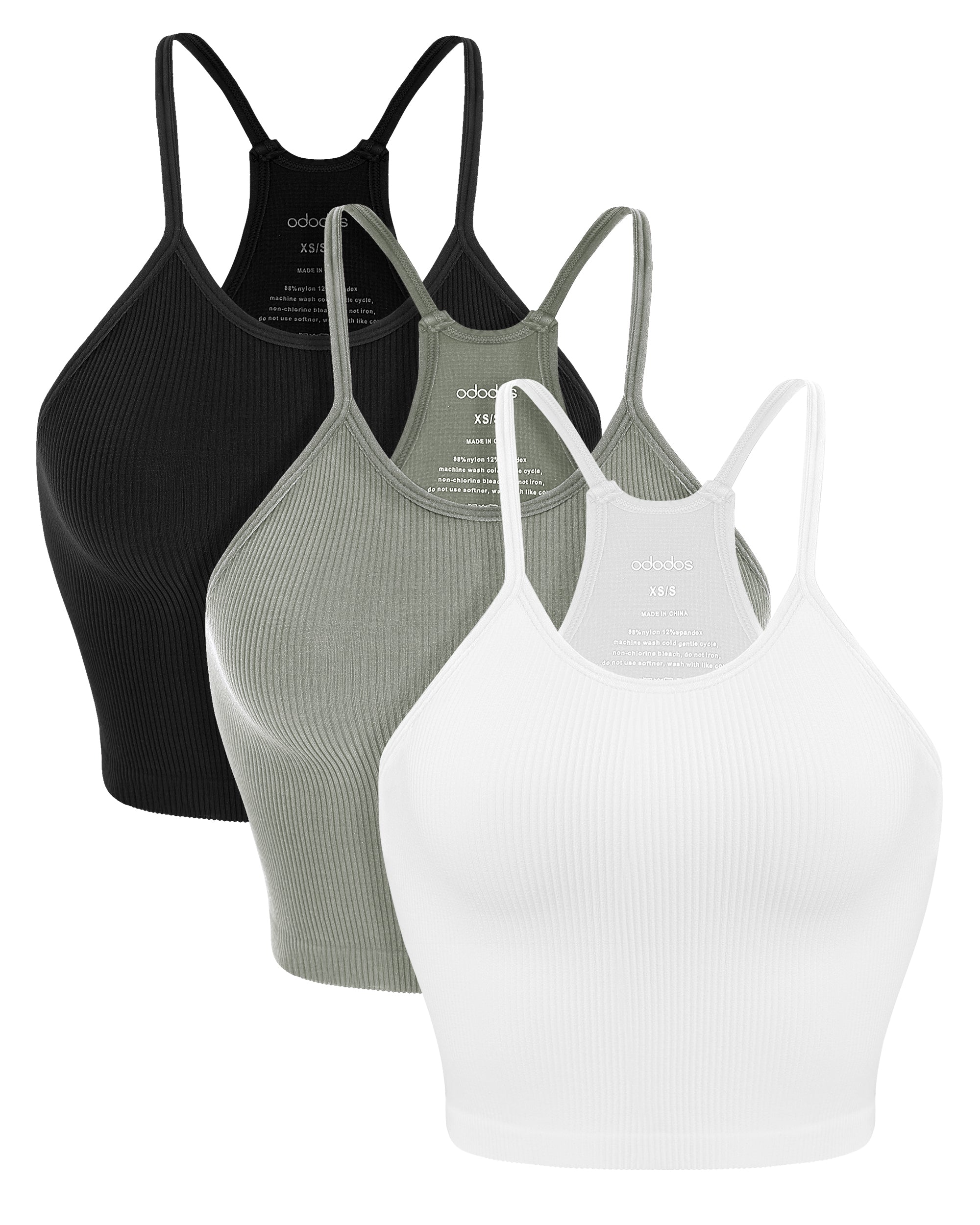  ODODOS 3-Pack Seamless Square Neck Crop Tank For