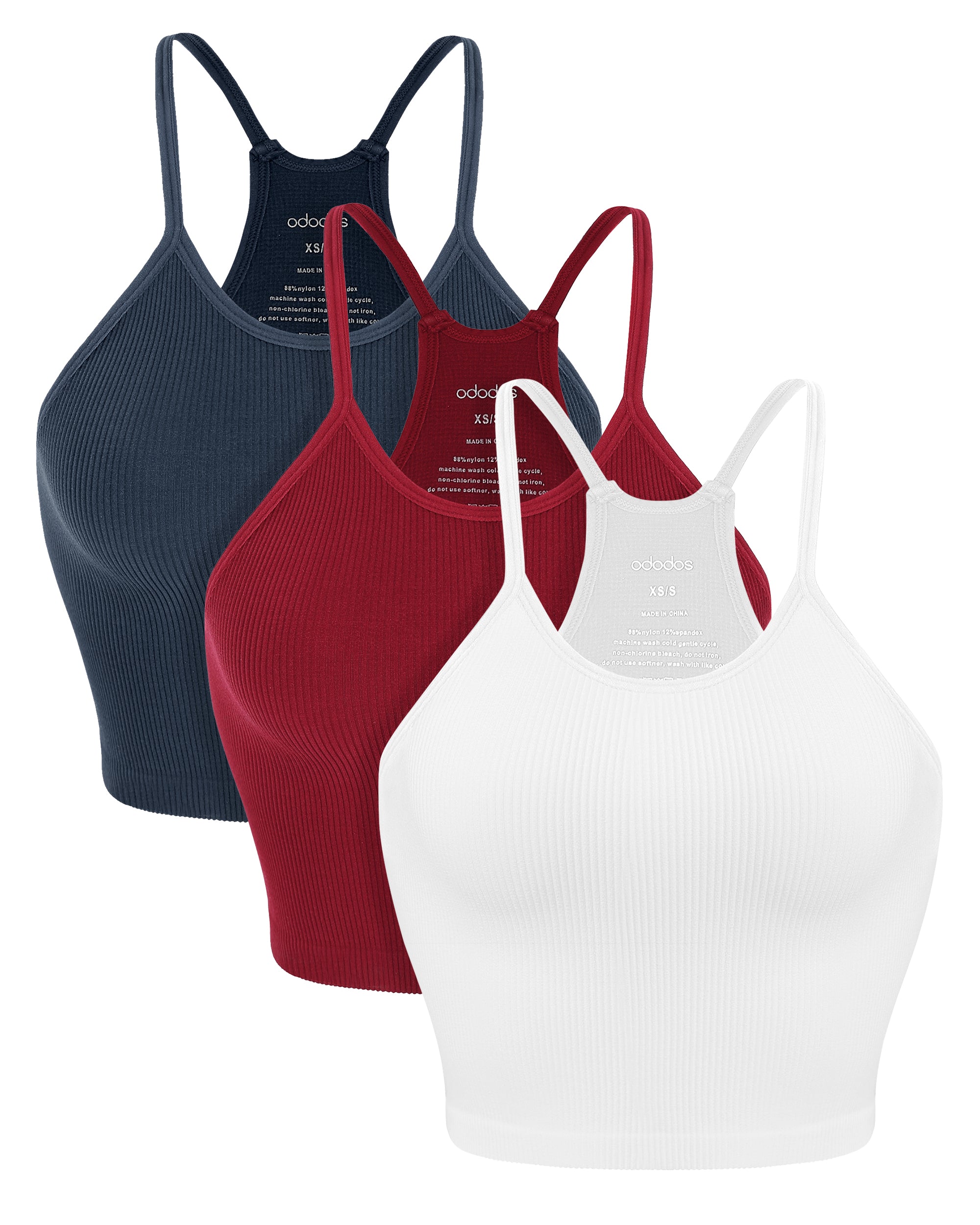ODODOS Womens Crop 3-Pack Washed Seamless Rib-Knit Camisole Crop Tank Tops