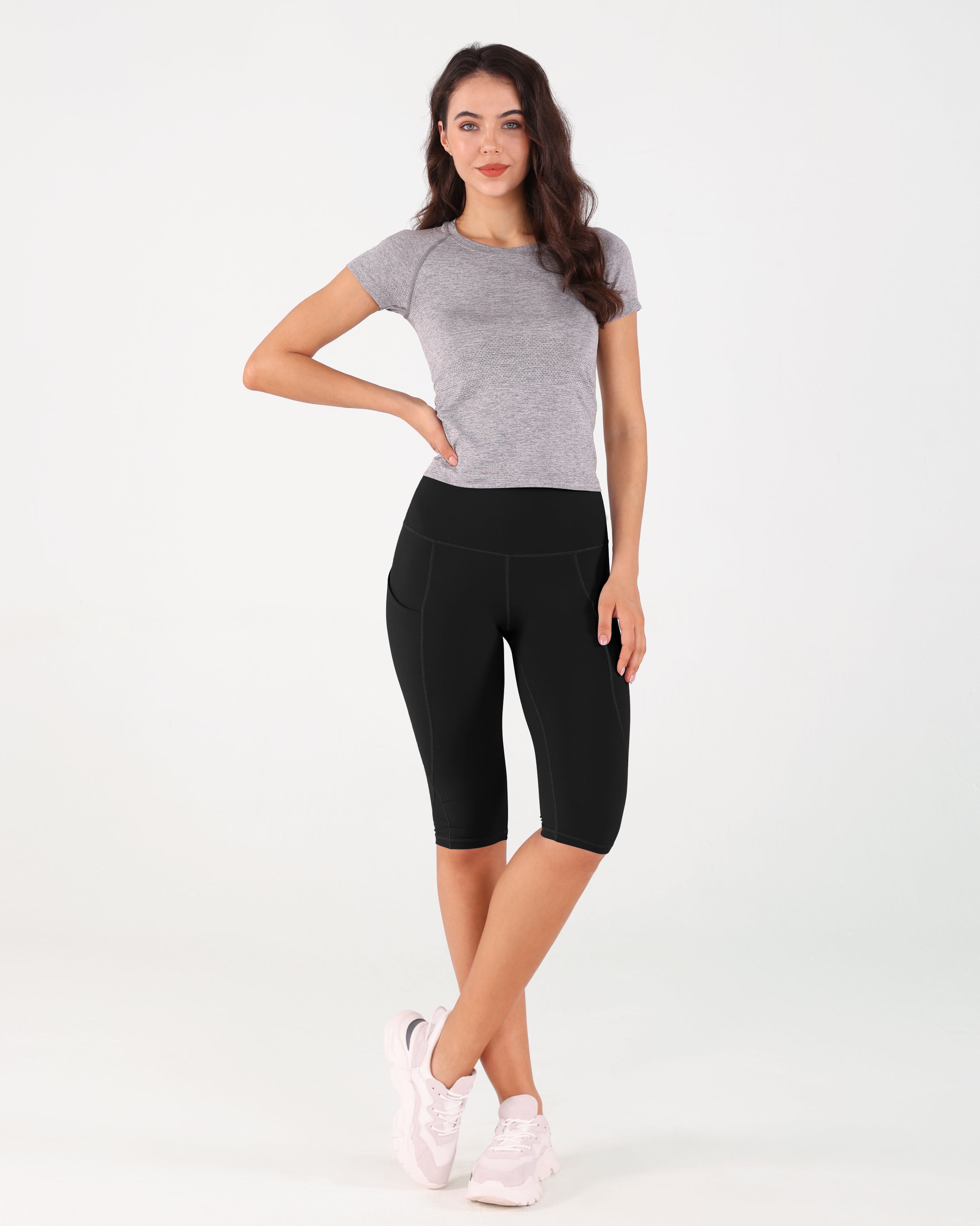 ODODOS Seamless Capris for Women Knee Length Ribbed High Waist Gym Wor –  Beauty and the Beat, LLC